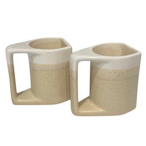 2 MCM Rodolfo Padilla Stoneware Pottery Cream Ombré Coffee Mugs Signed